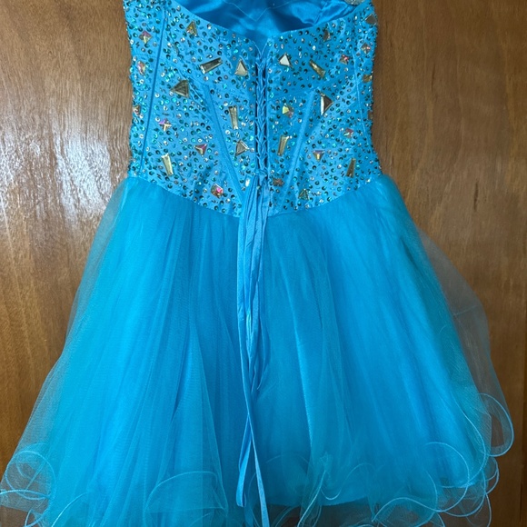 Light Blue Short Formal Dress – Beaded Corset Bodice - Picture 2 of 5